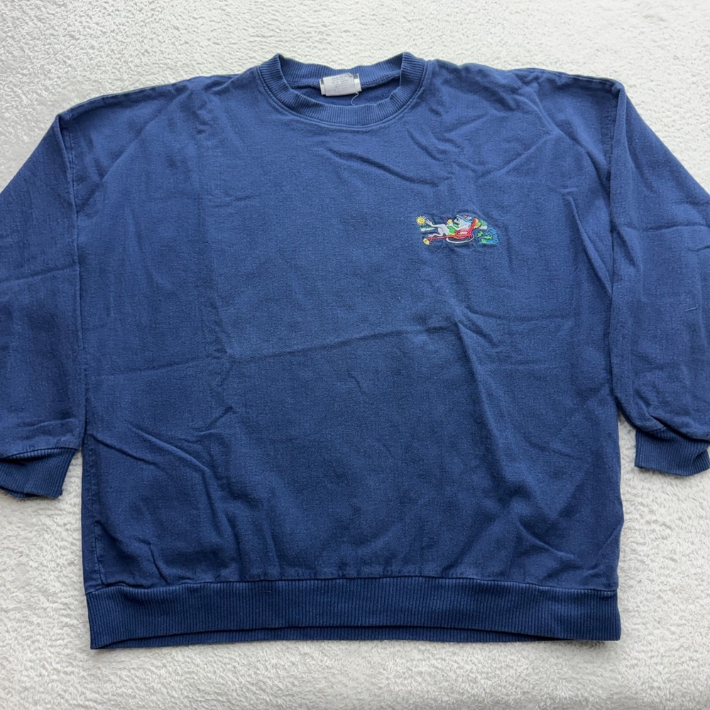 VTG 90s Cotton Tops Navy Blue Embroidered Beach Wolf Sweatshirt Mens Large USA